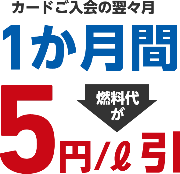 カードご入会の翌々月 1か月間燃料代が5円/ℓ引